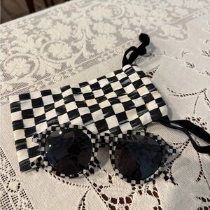 Black and White Checkered Sunglasses with Pouch
